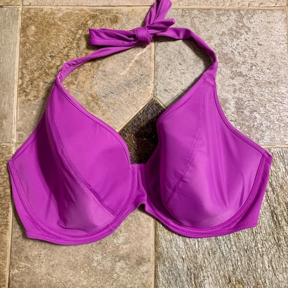 Freya Other - 36G Freya Remix Lycra Xtra Life Purple Under Wire Halter Bikini Swim Top